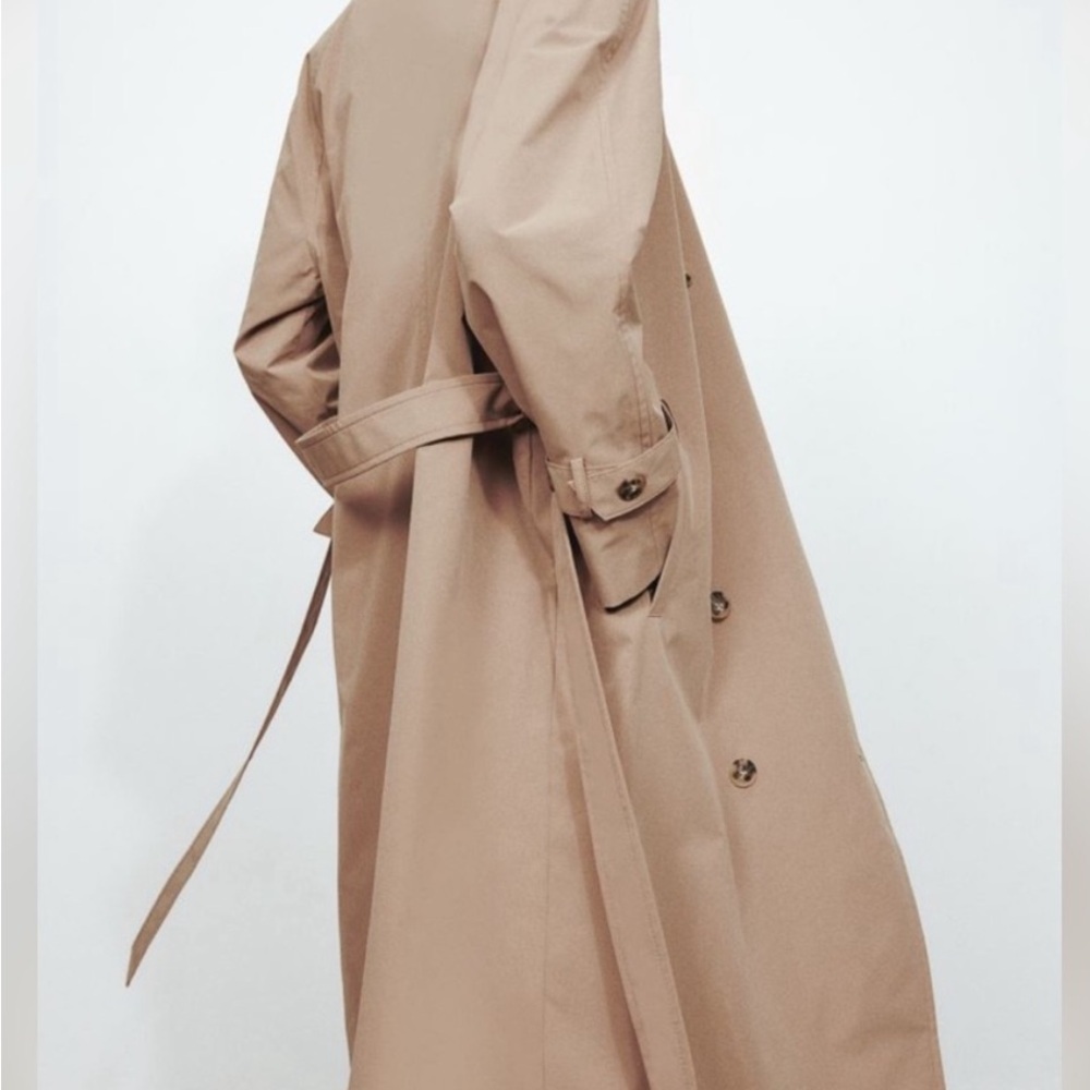 H&M Double Breasted Trench Coat Oversized Sz Small Beige Color - Picture 2 of 16